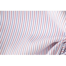 Rojo/azul marino rayas fino hilado teñido tela Shirting
